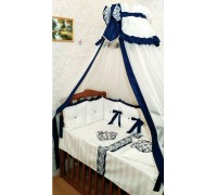 Комплект в кроватку Vanchetti "Vinchi Royale Blue" 18 прд. с кружевами Арт. 036