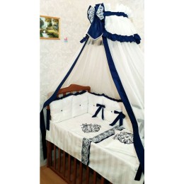 Комплект в детскую кроватку "Vinchi Royale Blue" 18 прд. с кружевами Арт. 036